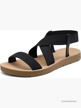 Open Toe Elastic Ankle Strap Flat Summer Sandals